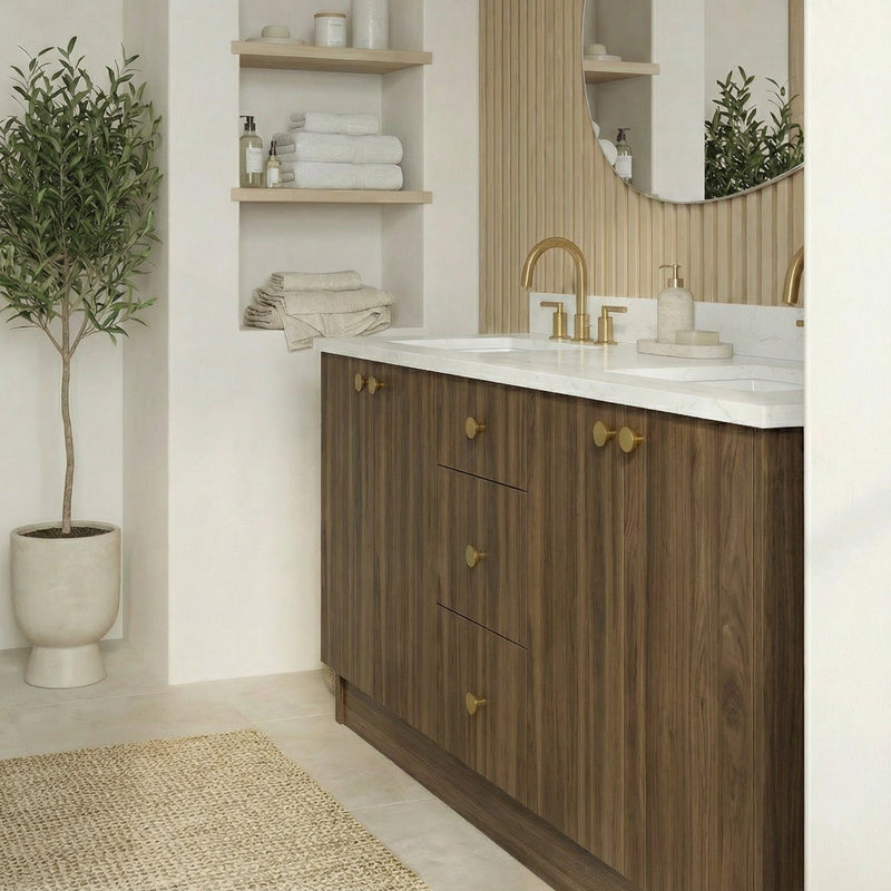 72" Smoked Walnut European Vanity with Quartz Top – Double Sink
