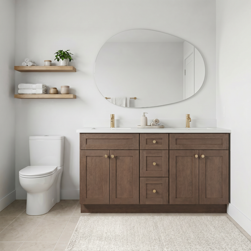 60" Coffee Bean Shaker Bathroom Vanity with Quartz Top – Double Sink