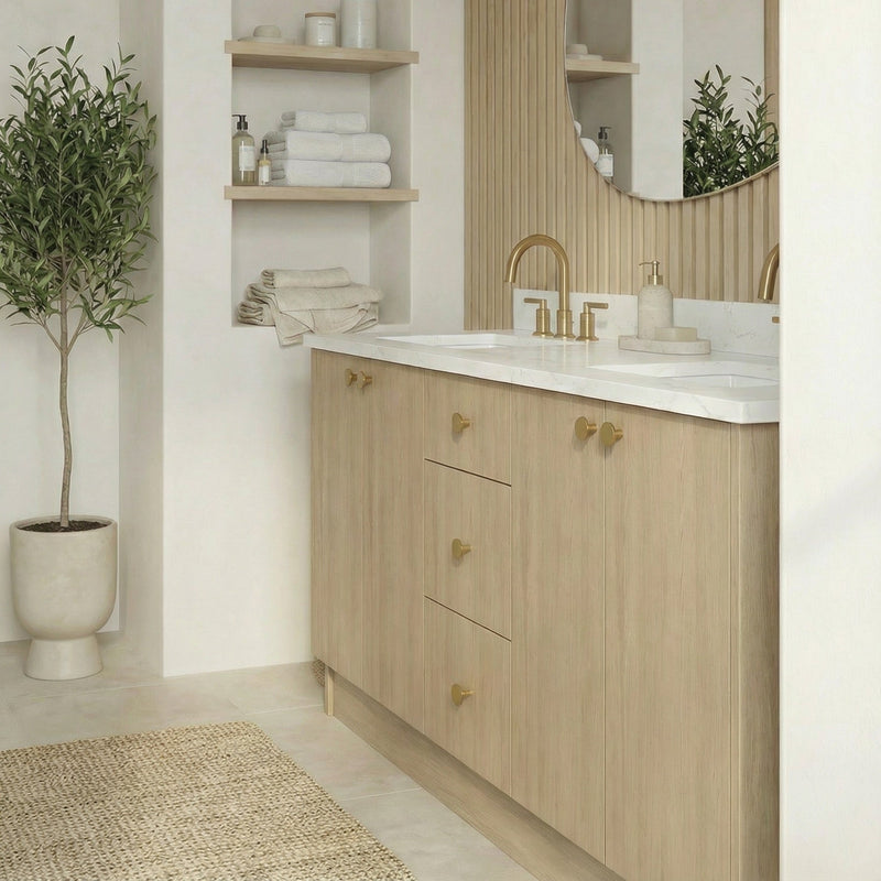 72" Desert Oak European Vanity with Quartz Top – Double Sink