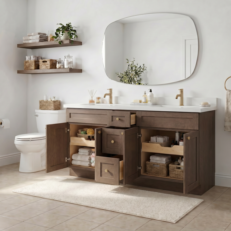 72" Coffee Bean Shaker Bathroom Vanity with Quartz Top – Double Sink