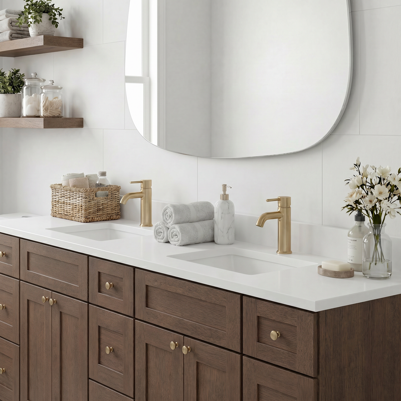 84" Coffee Bean Shaker Bathroom Vanity with Quartz Top – Double Sink