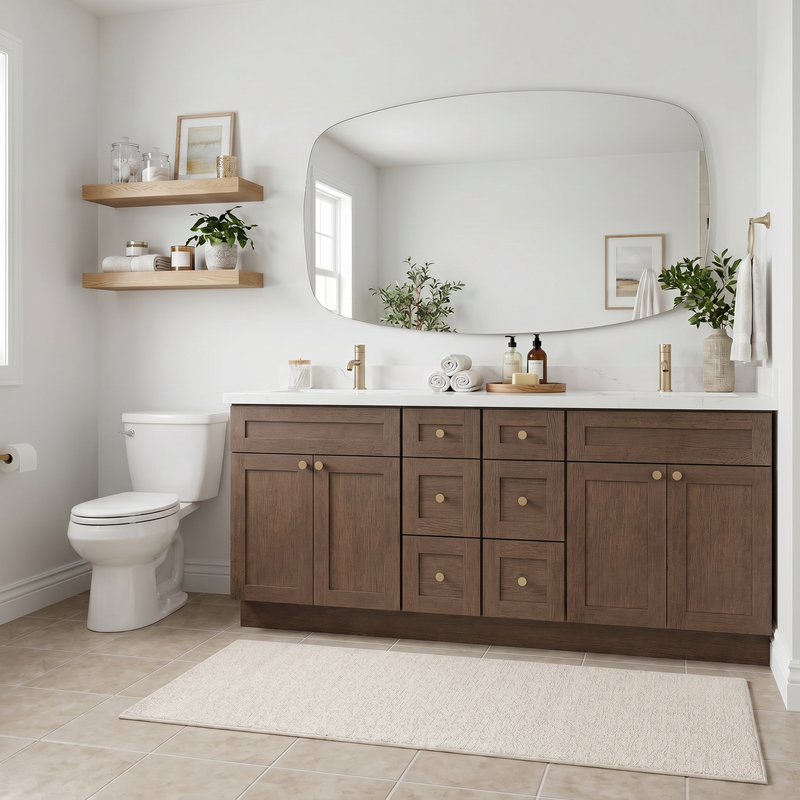 84" Coffee Bean Shaker Bathroom Vanity with Quartz Top – Double Sink