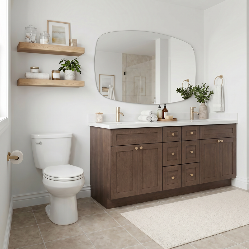 84" Coffee Bean Shaker Bathroom Vanity with Quartz Top – Double Sink