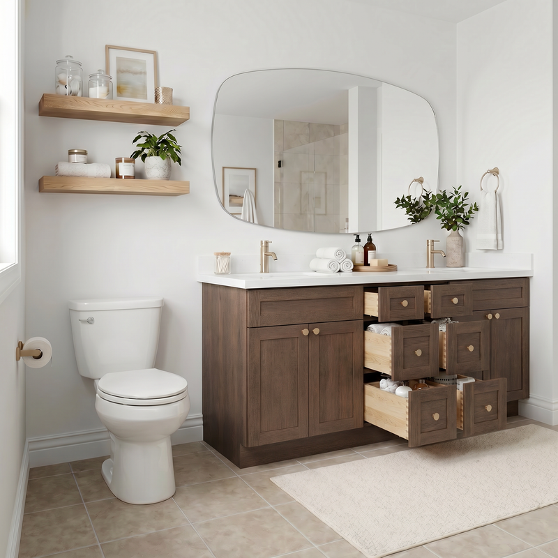 84" Coffee Bean Shaker Bathroom Vanity with Quartz Top – Double Sink