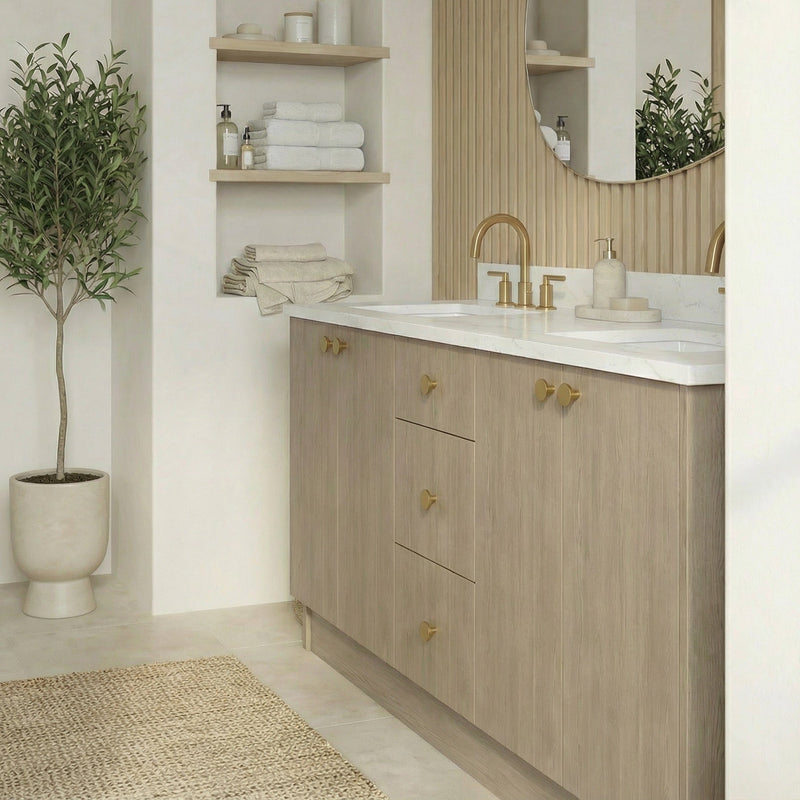 72" Manhattan Oak European Vanity with Quartz Top – Double Sink