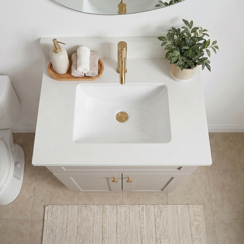 24" Taupe Shaker Bathroom Vanity with Quartz Top – Single Sink