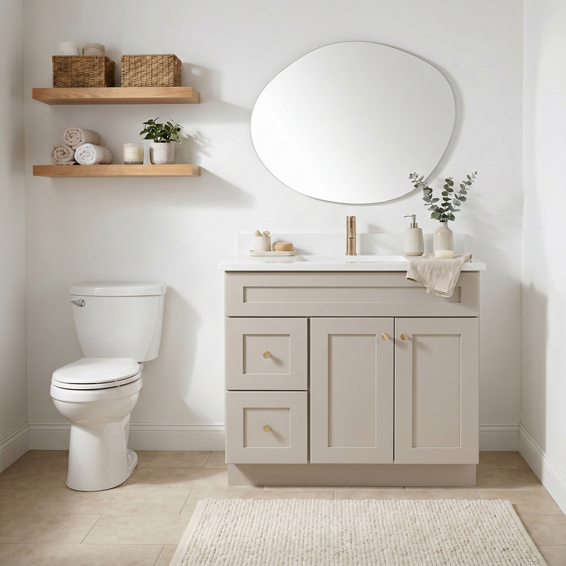 36" Taupe Shaker Bathroom Vanity with Quartz Top – Single Sink