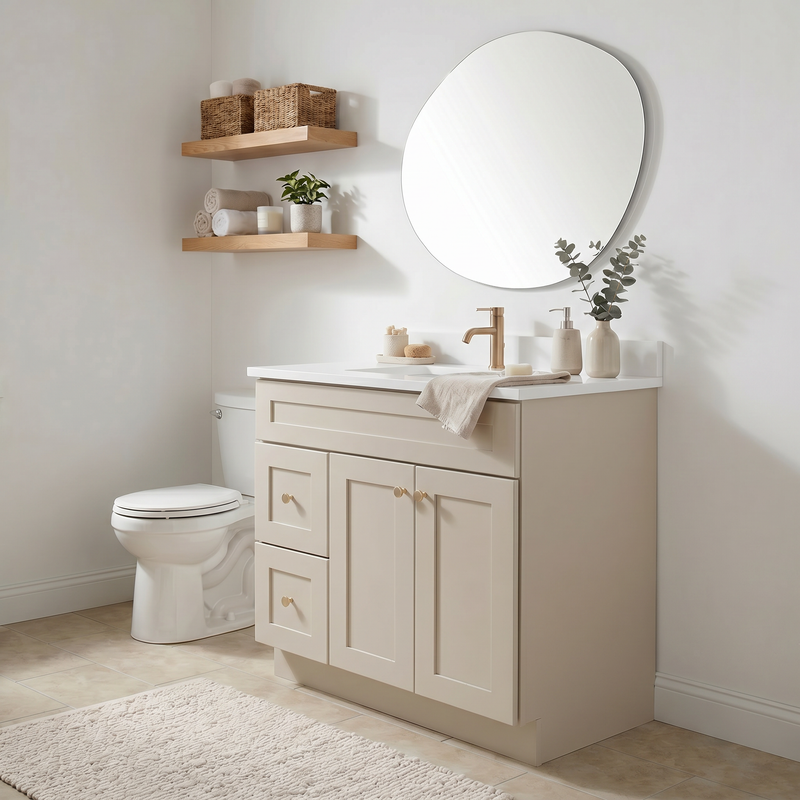 36" Taupe Shaker Bathroom Vanity with Quartz Top – Single Sink
