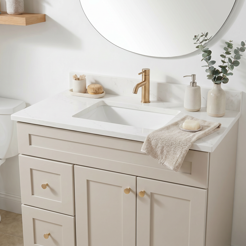 36" Taupe Shaker Bathroom Vanity with Quartz Top – Single Sink
