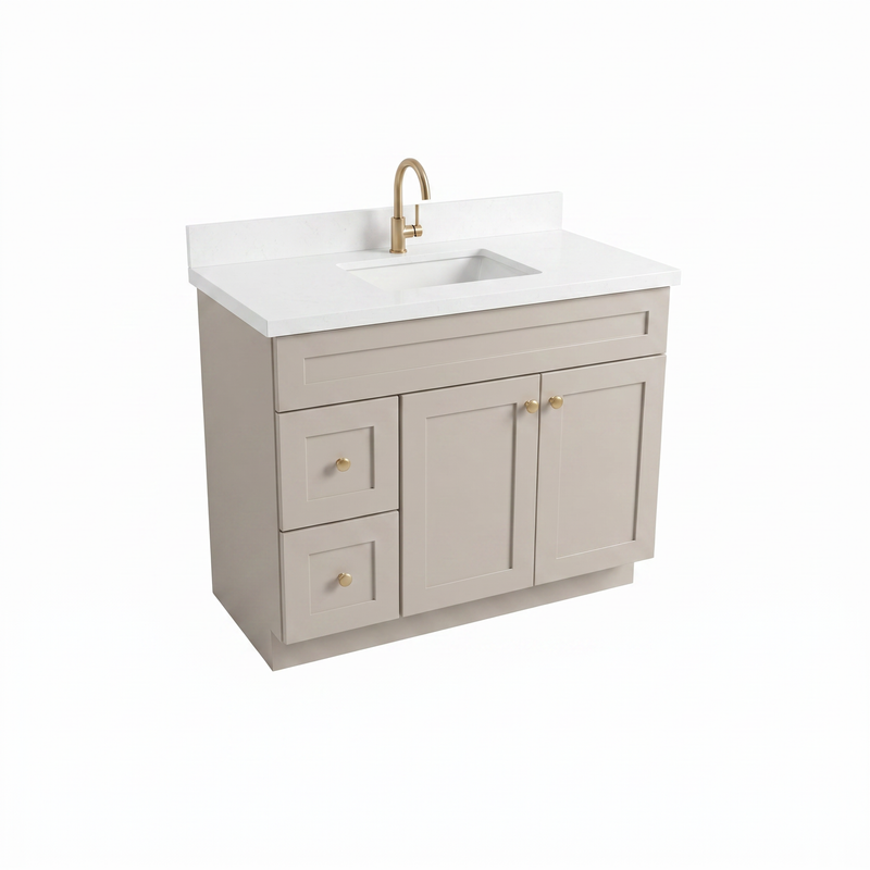 42" Taupe Shaker Bathroom Vanity with Quartz Top – Single Sink