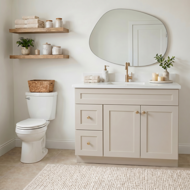 42" Taupe Shaker Bathroom Vanity with Quartz Top – Single Sink
