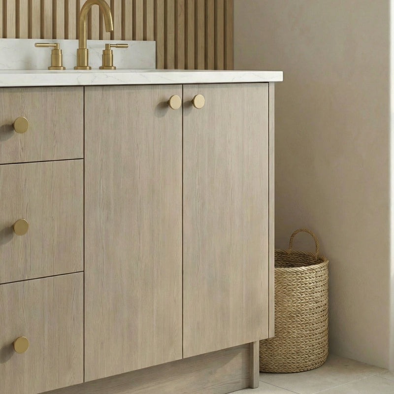 72" Manhattan Oak European Vanity with Quartz Top – Double Sink