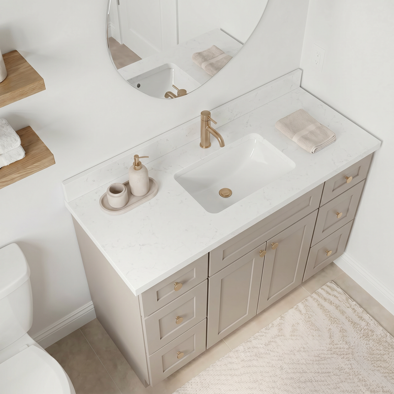 48" Taupe Shaker Bathroom Vanity with Quartz Top – Single Sink