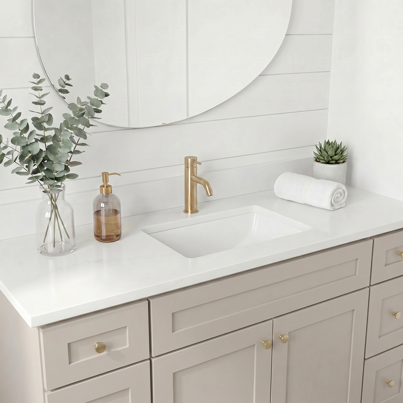 60" Taupe Shaker Bathroom Vanity with Quartz Top – Single Sink