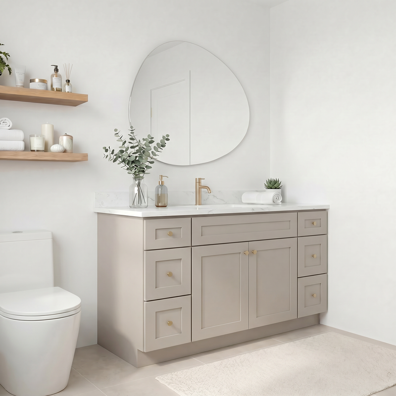 60" Taupe Shaker Bathroom Vanity with Quartz Top – Single Sink