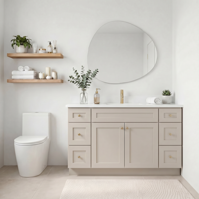 60" Taupe Shaker Bathroom Vanity with Quartz Top – Single Sink