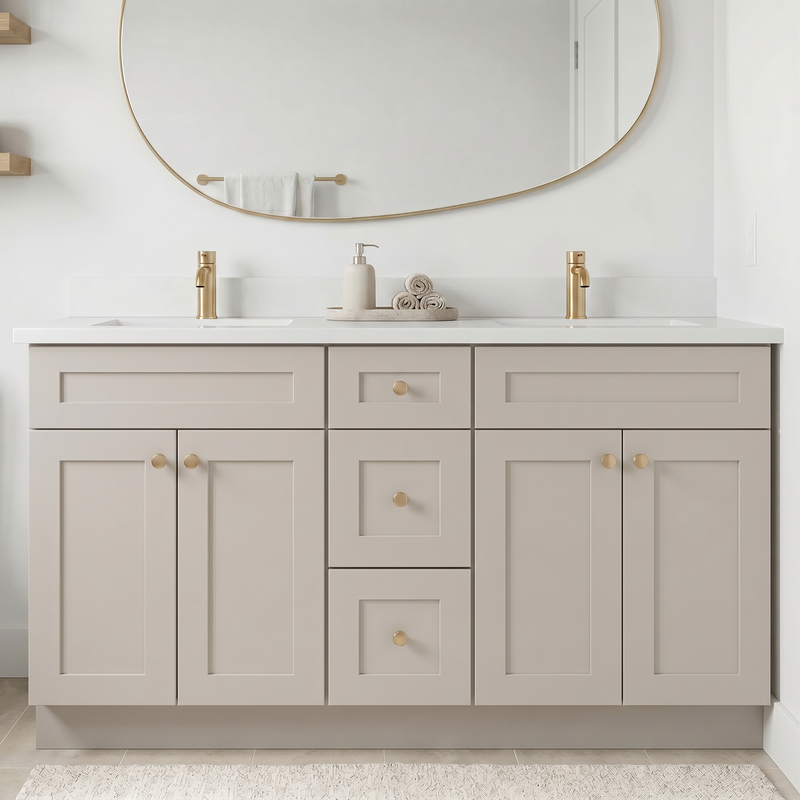 60" Taupe Shaker Bathroom Vanity with Quartz Top – Double Sink