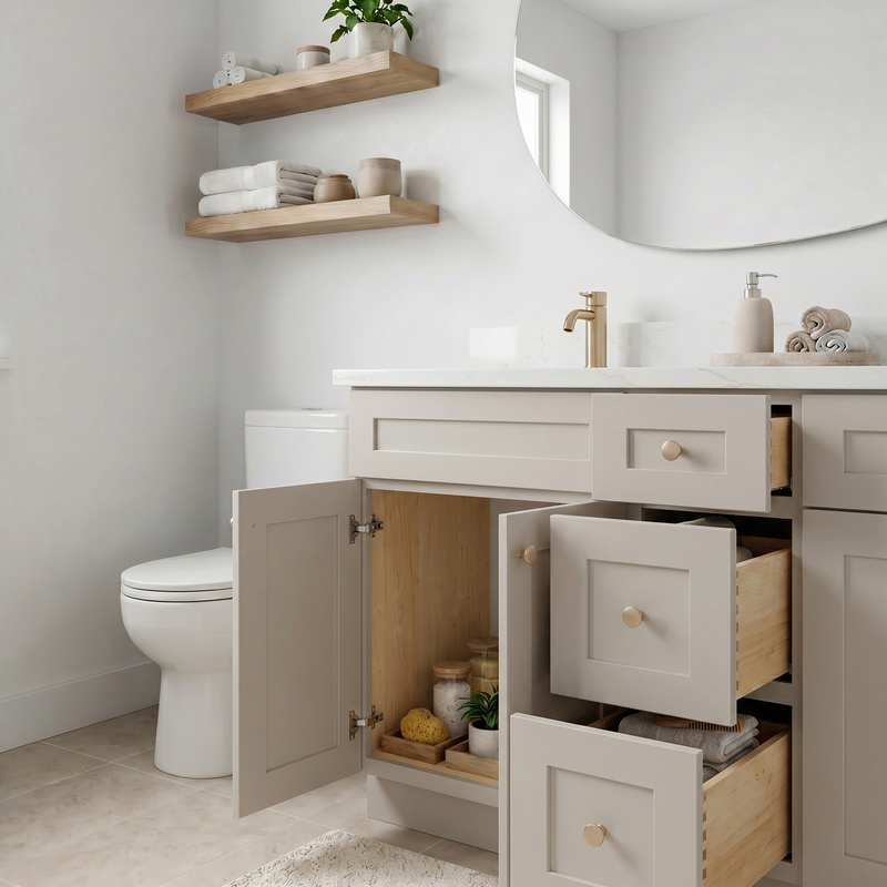 60" Taupe Shaker Bathroom Vanity with Quartz Top – Double Sink