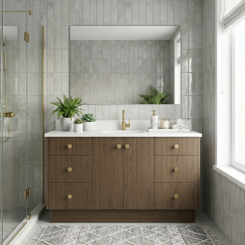 60" Cinnamon Triba European Vanity with Quartz Top – Single Sink