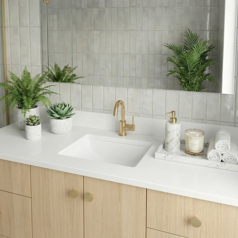60" Milk Oak European Vanity with Quartz Top – Single Sink