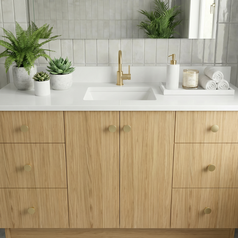 60" Natural Oak European Vanity with Quartz Top – Single Sink