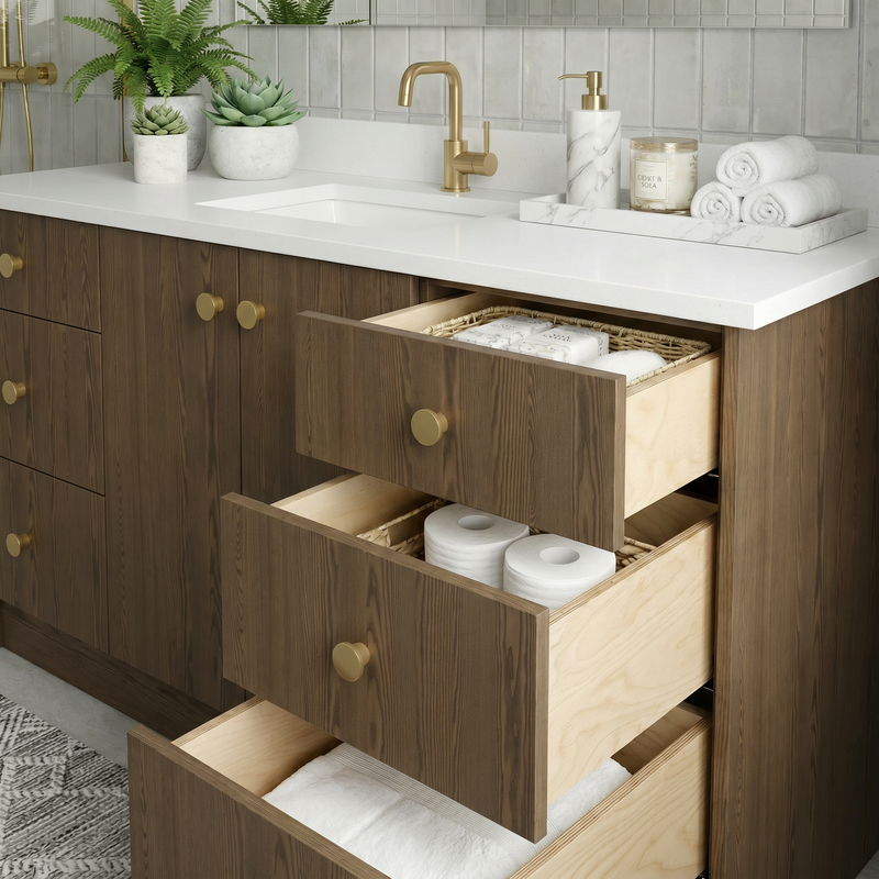 60" Cinnamon Triba European Vanity with Quartz Top – Single Sink