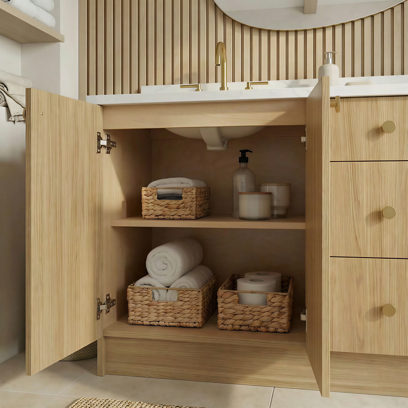 72" Natural Oak European Vanity with Quartz Top – Double Sink