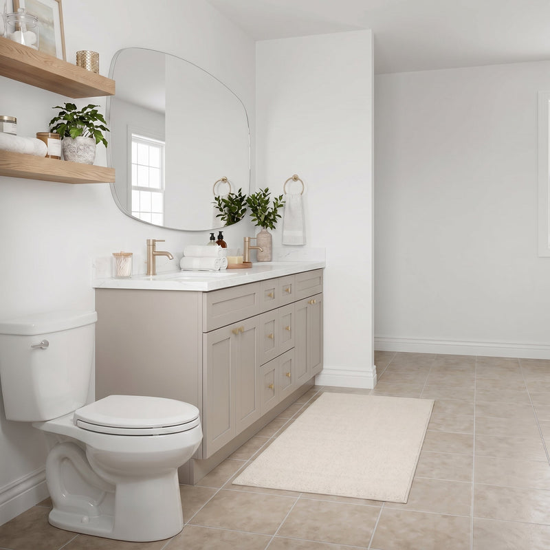 84" Taupe Shaker Bathroom Vanity with Quartz Top – 6 Drawers
