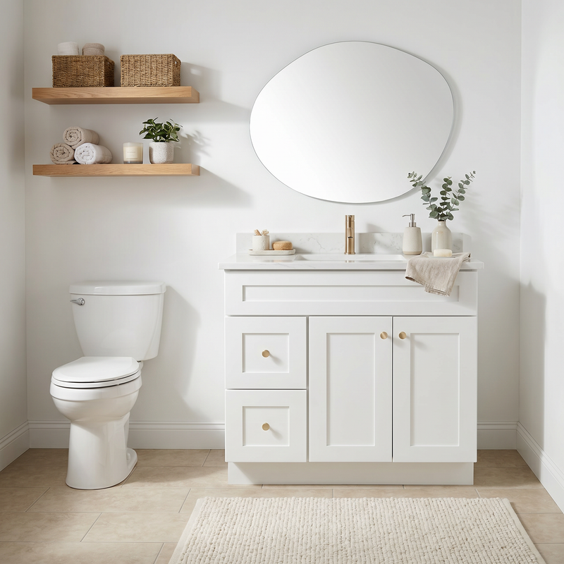 36" White Shaker Bathroom Vanity with Quartz Top – Single Sink