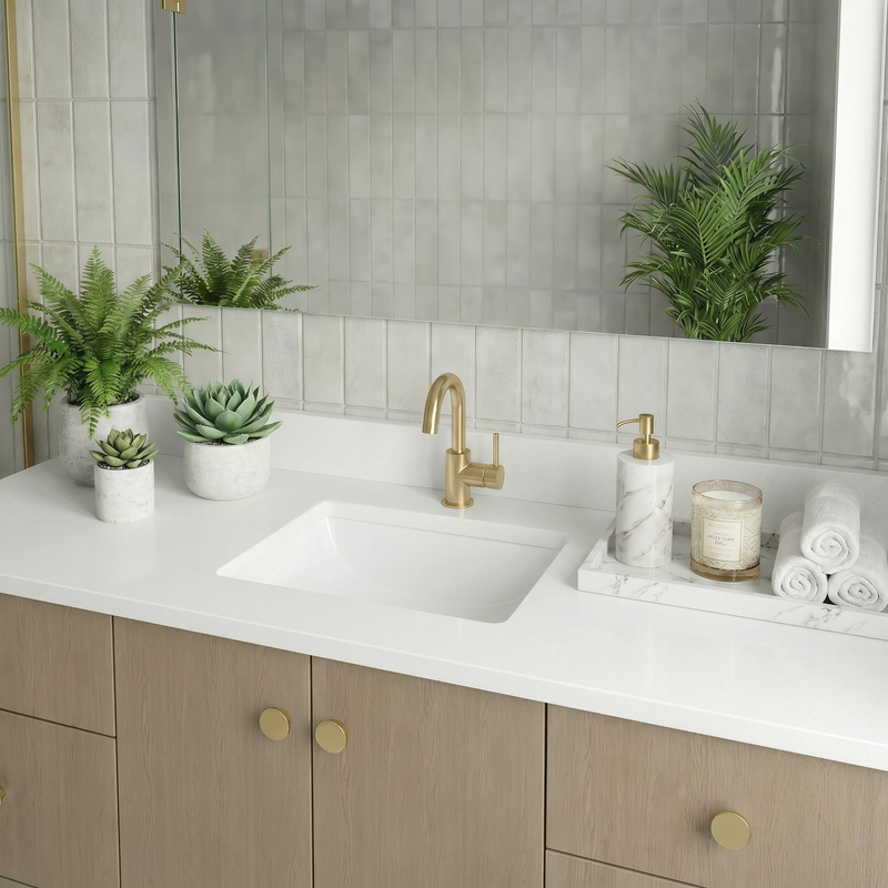 60" Manhattan Oak European Vanity with Quartz Top – Single Sink