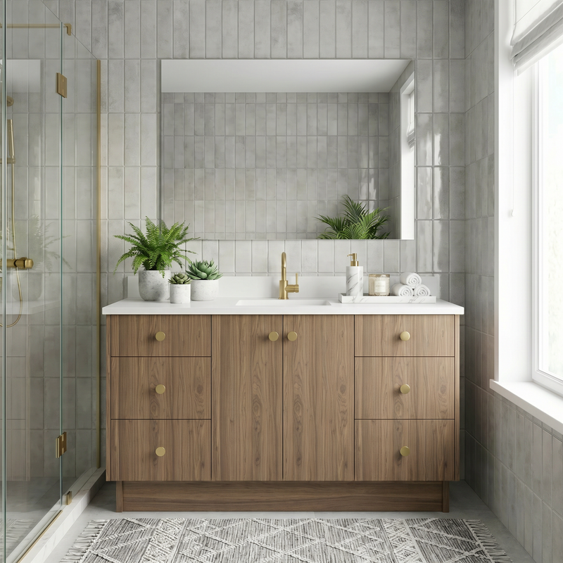 60" Frozen Walnut European Vanity with Quartz Top – Single Sink