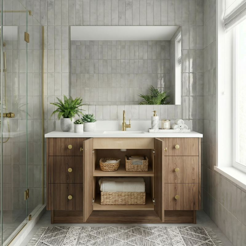 60" Frozen Walnut European Vanity with Quartz Top – Single Sink