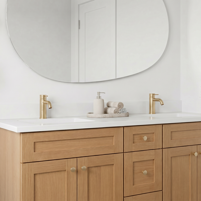 60" White Oak Shaker Bathroom Vanity with Quartz Top – Double Sink