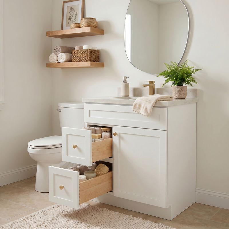 30" White Shaker Bathroom Vanity with Quartz Top – Single Sink