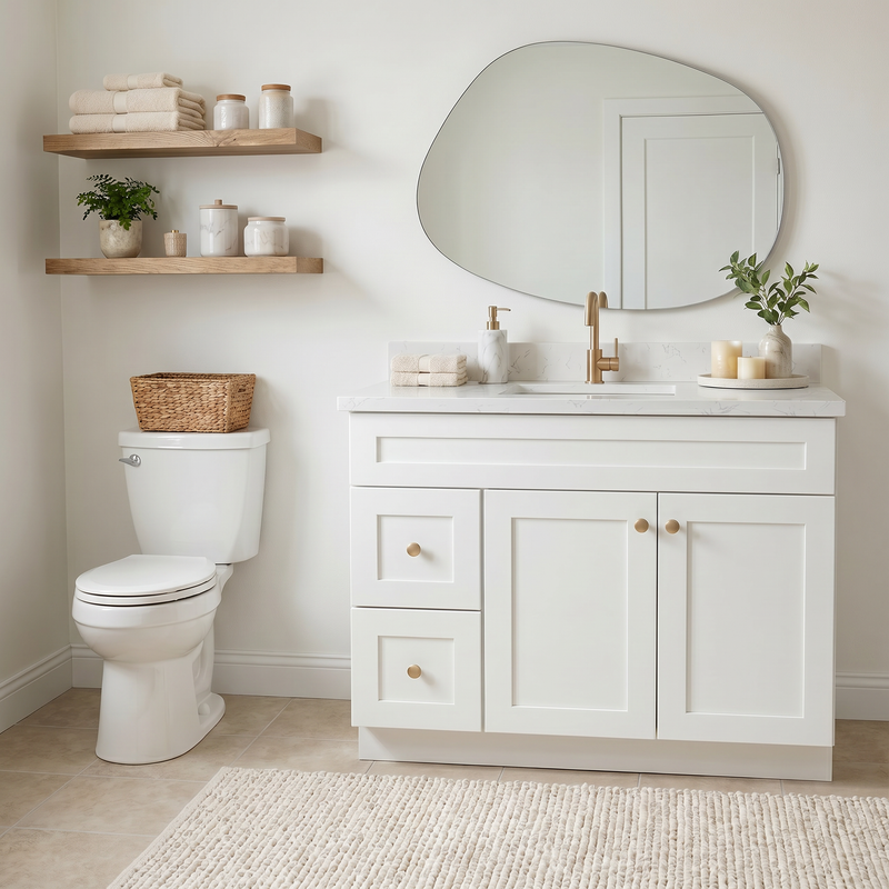 42" White Shaker Bathroom Vanity with Quartz Top – Single Sink