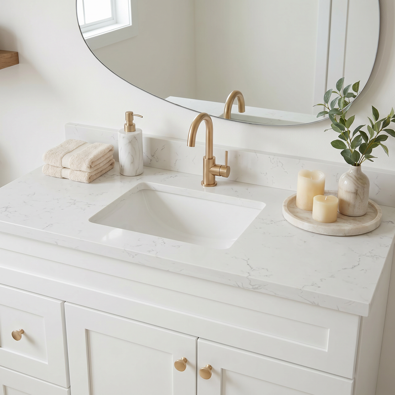 42" White Shaker Bathroom Vanity with Quartz Top – Single Sink