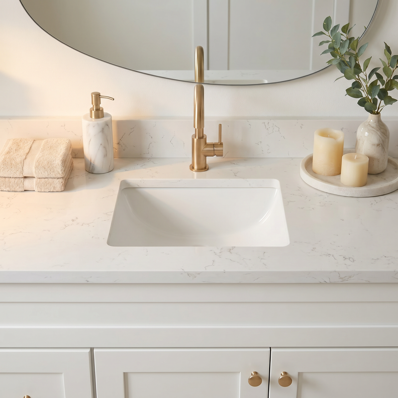 42" White Shaker Bathroom Vanity with Quartz Top – Single Sink