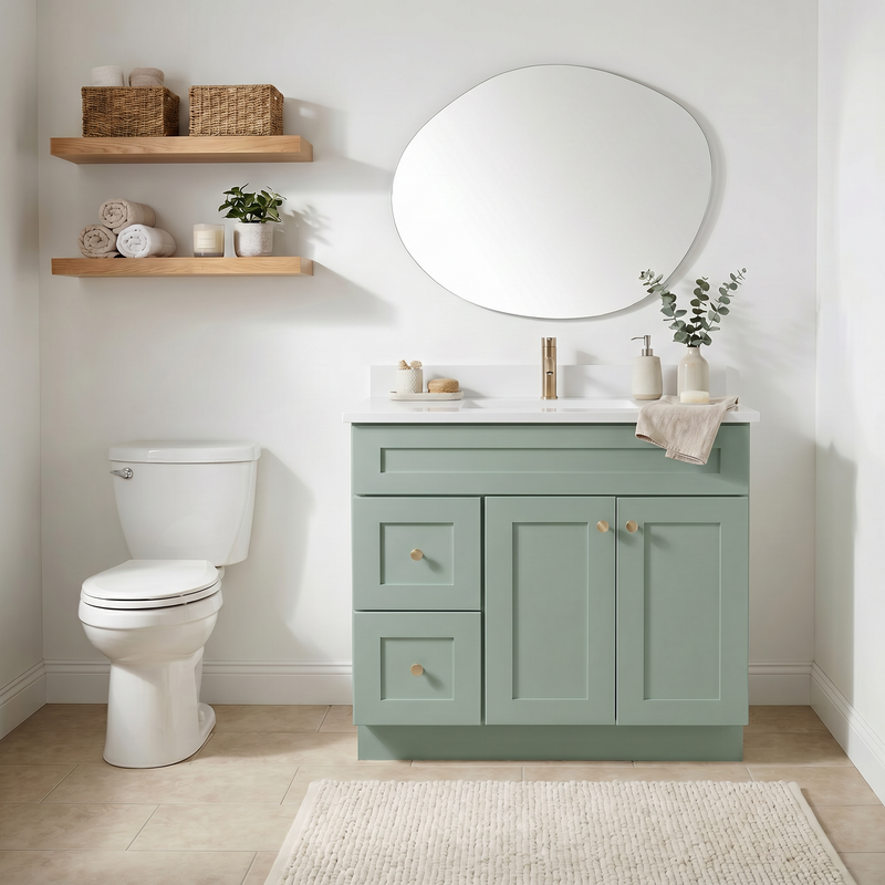 36" Olive Green Shaker Bathroom Vanity with Quartz Top – Single Sink