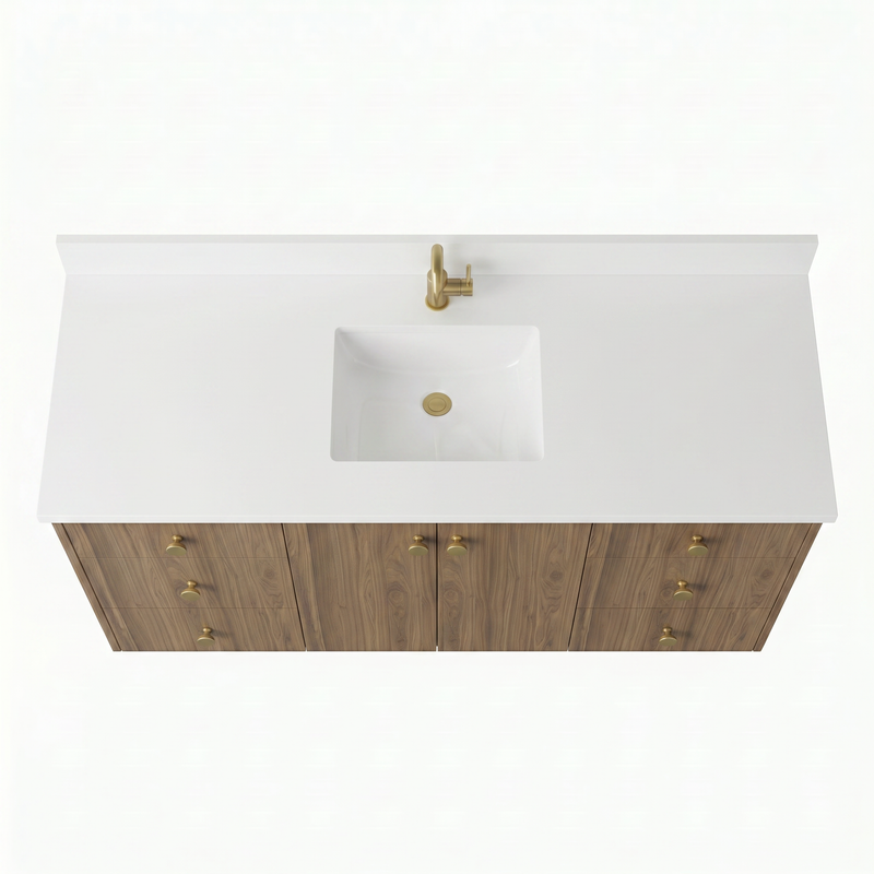 60" Frozen Walnut European Vanity with Quartz Top – Single Sink