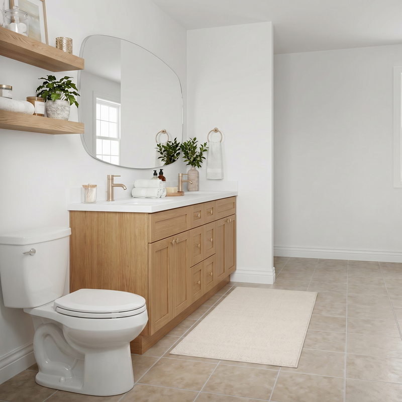 84" White Oak Shaker Bathroom Vanity with Quartz Top – Double Sink