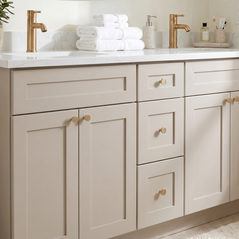 72" Taupe Shaker Bathroom Vanity with Quartz Top – Double Sink