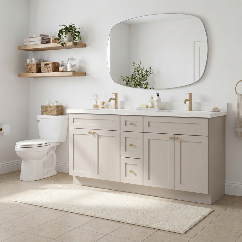 72" Taupe Shaker Bathroom Vanity with Quartz Top – Double Sink