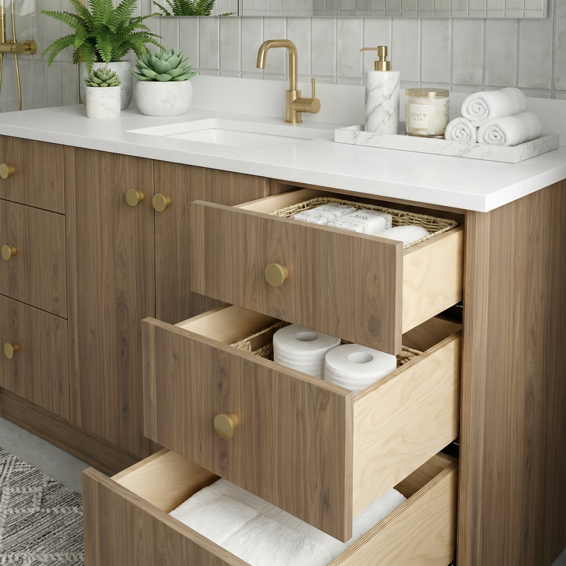 60" Frozen Walnut European Vanity with Quartz Top – Single Sink