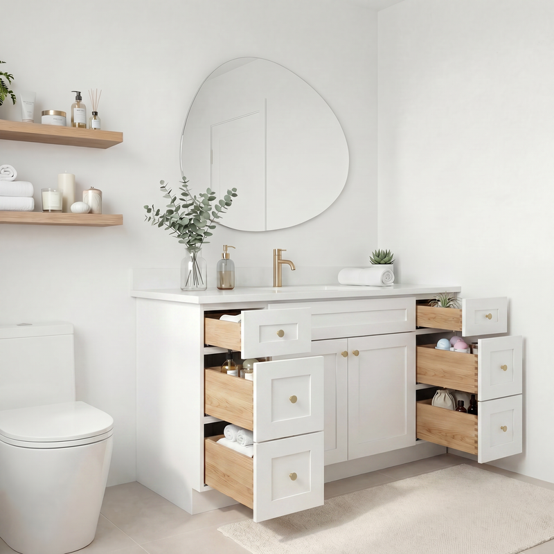 60" White Shaker Bathroom Vanity with Quartz Top – Single Sink