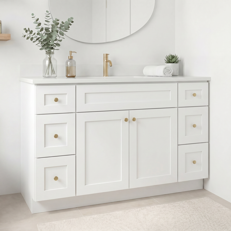 60" White Shaker Bathroom Vanity with Quartz Top – Single Sink