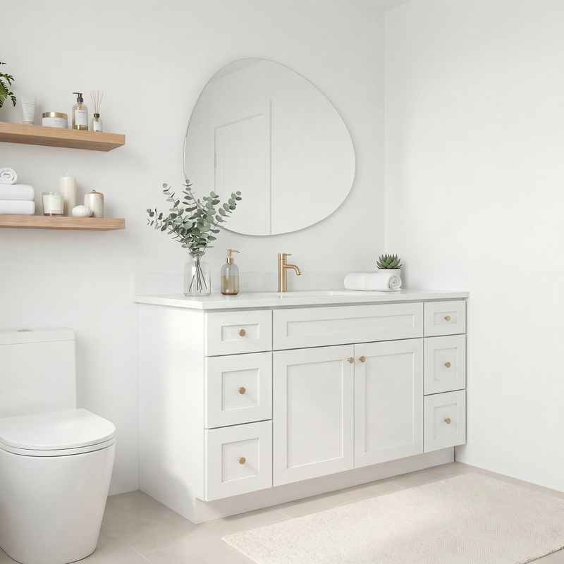 60" White Shaker Bathroom Vanity with Quartz Top – Single Sink