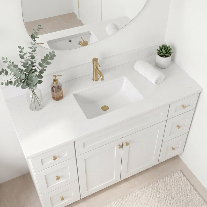 60" White Shaker Bathroom Vanity with Quartz Top – Single Sink