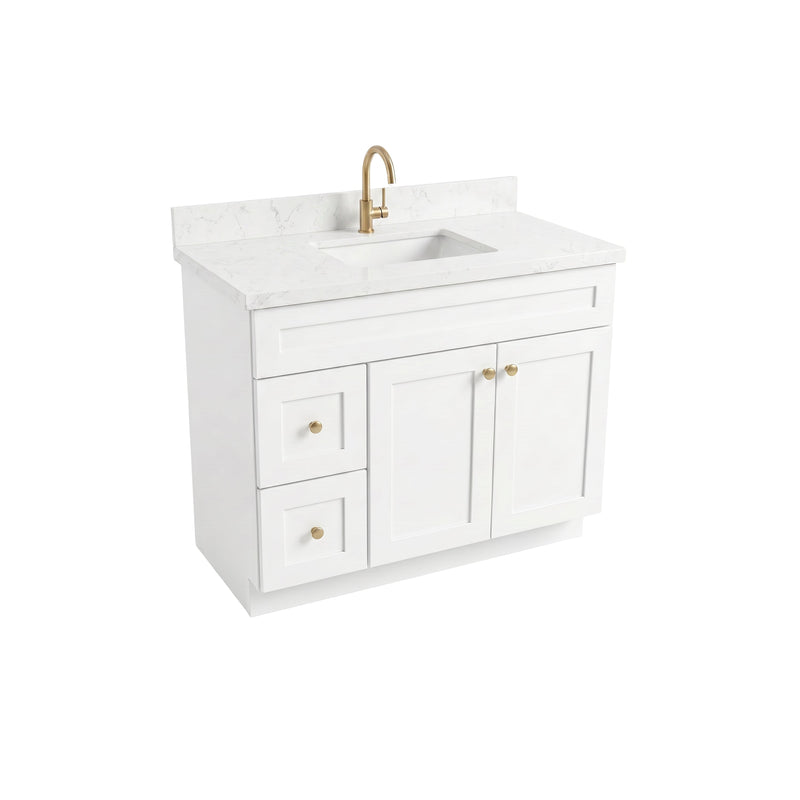 42" White Shaker Bathroom Vanity with Quartz Top – Single Sink