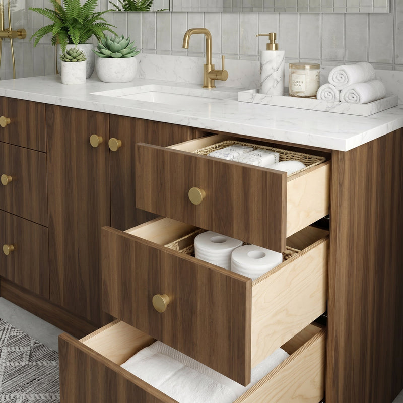 60" Smoked Walnut European Vanity with Quartz Top – Single Sink