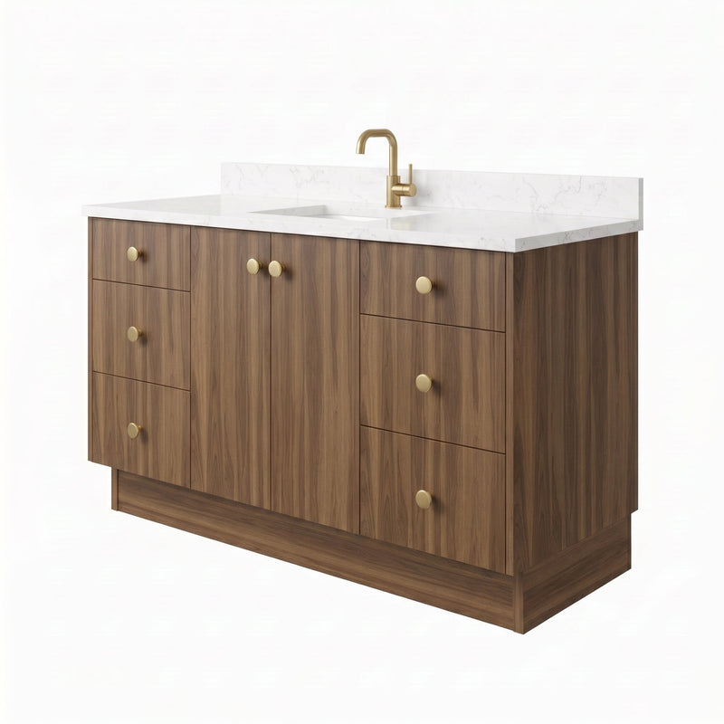 60" Smoked Walnut European Vanity with Quartz Top – Single Sink